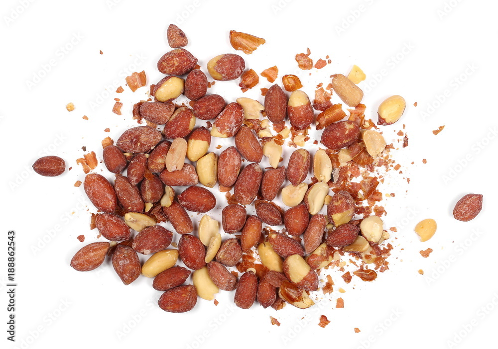 Salted peanut isolated on white, top view Salted peanut isolated on white, top view