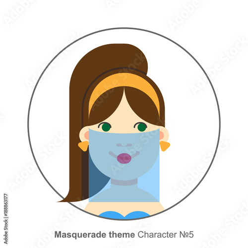 Character for masquerade party theme, Oriental belly dancer costume. Colored avatar. Flat cartoon style.