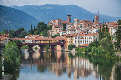 Landscape of Ponte Vecchio in Bassano del Grappa, Italy photo