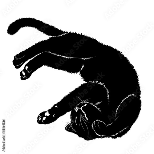 Векторный рисунок чёрный силуэт лежащей, спящей кошки