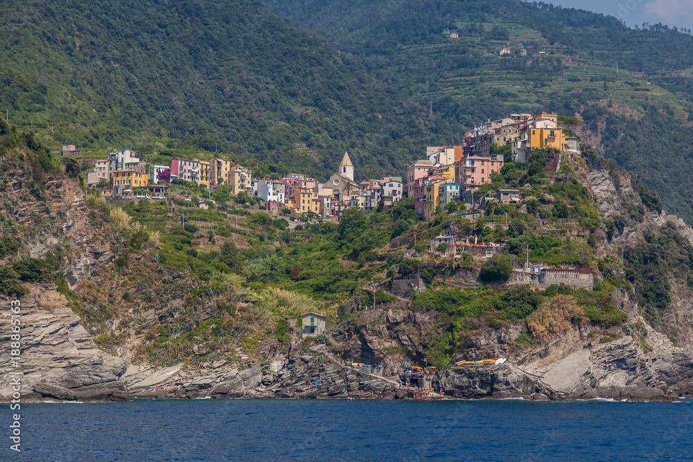Panorama landscape of the town of Corniglia in Cinque Terre