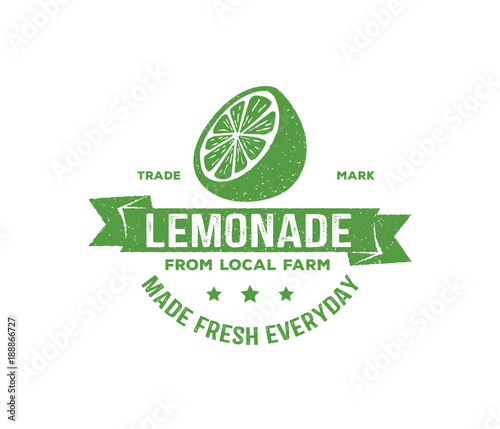 vector design badge, label, logo of lemonade beverage, lemon syrup, lemon juice, made fresh and sweet,