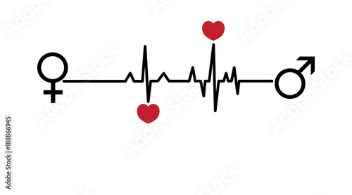 Valentine vector illustration. Love hearts, EKG line. Woman and man love. Valentine's day card.