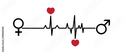 Valentine vector illustration. Love hearts, EKG line. Woman and man love. Valentine's day card.
