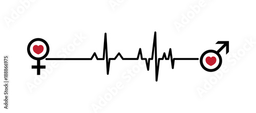Valentine vector illustration. Love hearts, EKG line. Woman and man love. Valentine's day card.