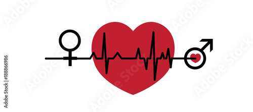 Valentine vector illustration. Love hearts, EKG line. Woman and man love. Valentine's day card.