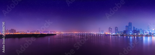 Night panorama of Yeouido island - famous buisness district of Seoul, South Korea