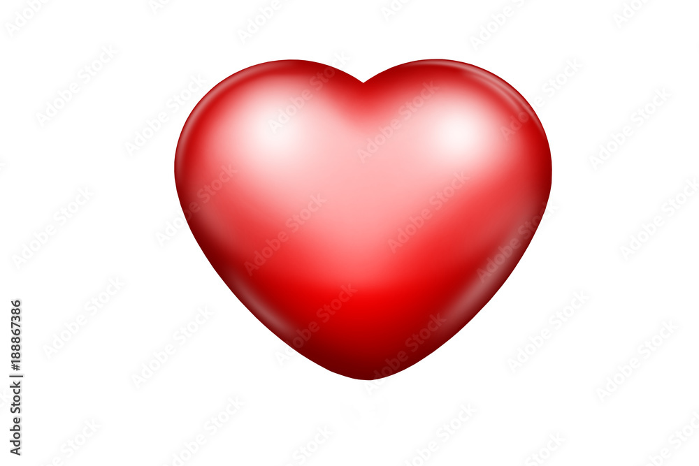 ed glossy heart on a white background