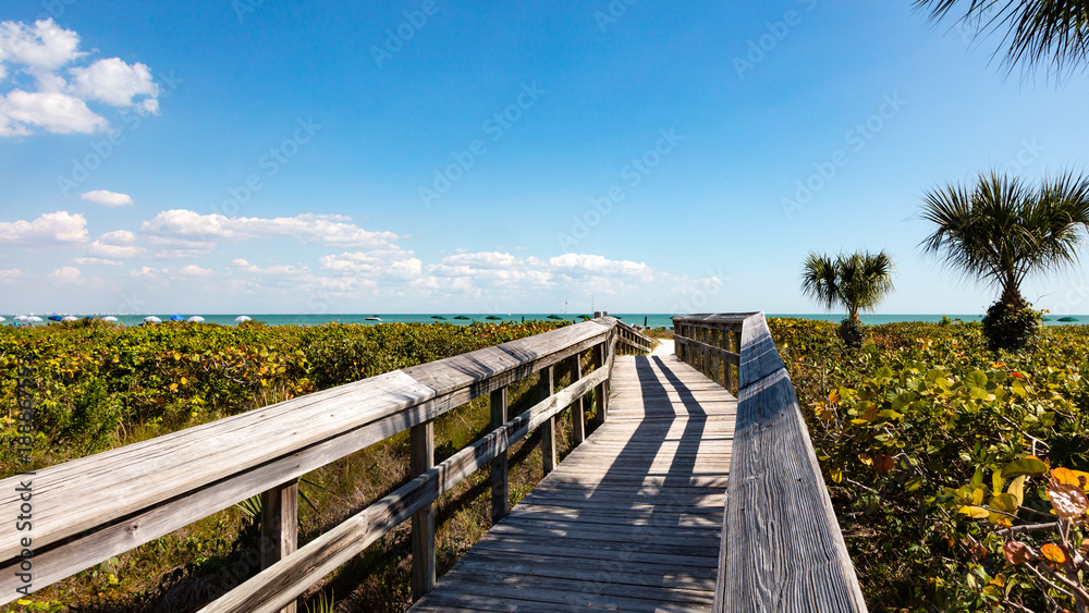 The bridge to the beach of Sanibel Island, Florida, USA