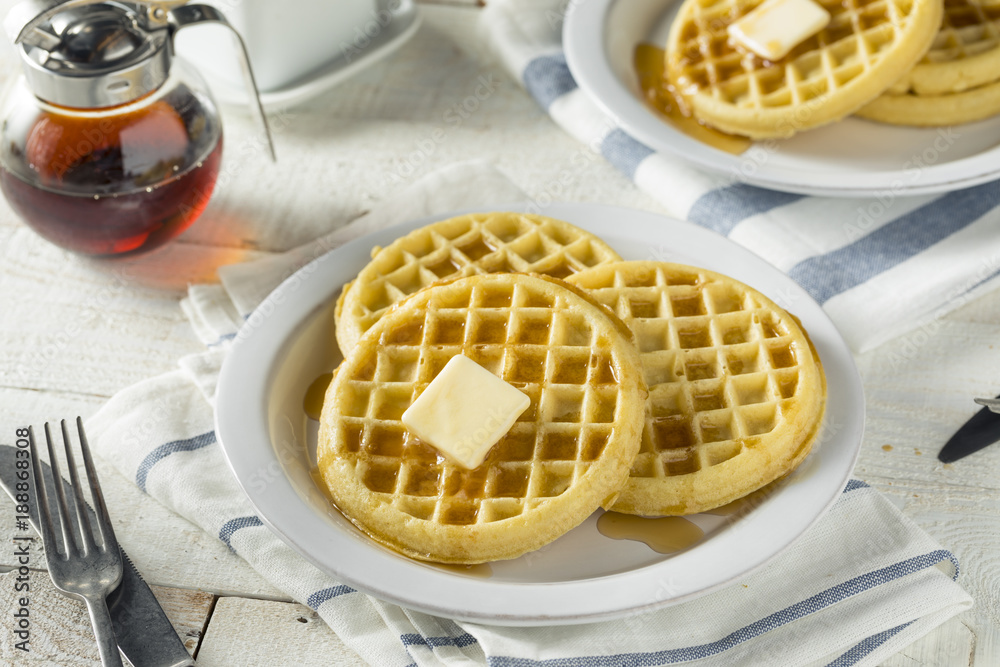 Brown Hot Freezer Waffles with Butter Brown Hot Freezer Waffles with Butter