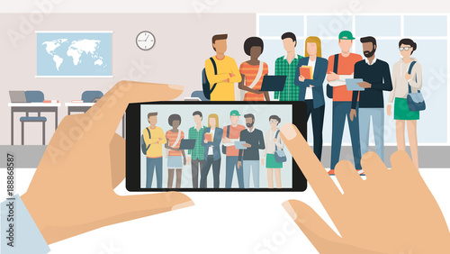 Students posing in the classroom