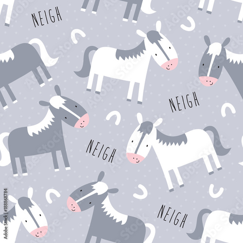 seamless grey horses pattern vector illustration