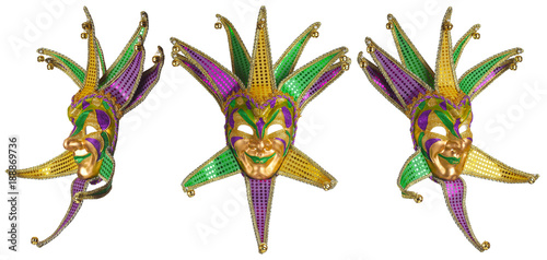 Set of colorful Mardi Gras masks isolated on white photo