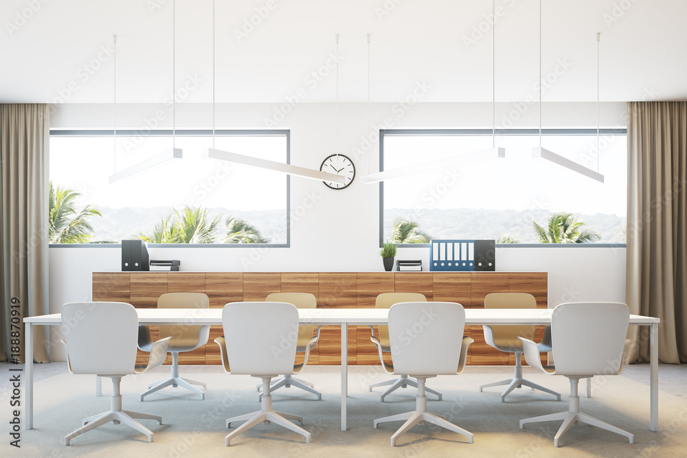 White and wooden meeting room interior White and wooden meeting room interior