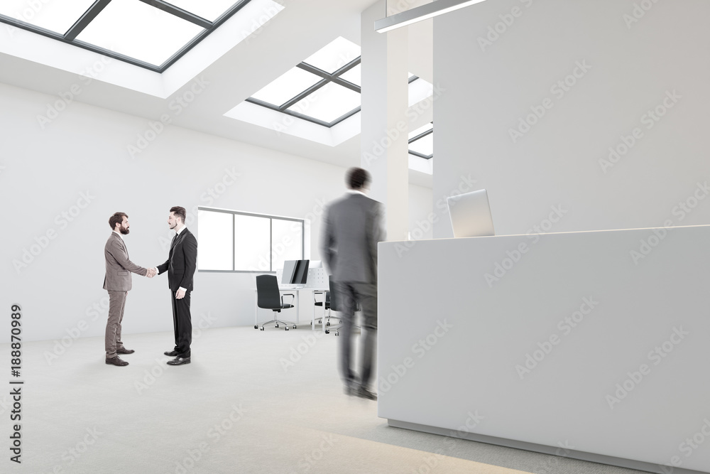 White reception in open space office, businessmen White reception in open space office, businessmen