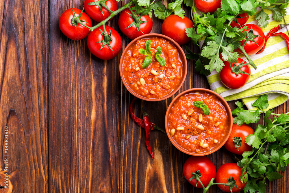 Indian Tomato Rasam with lentil, mint, cilantro and cashew