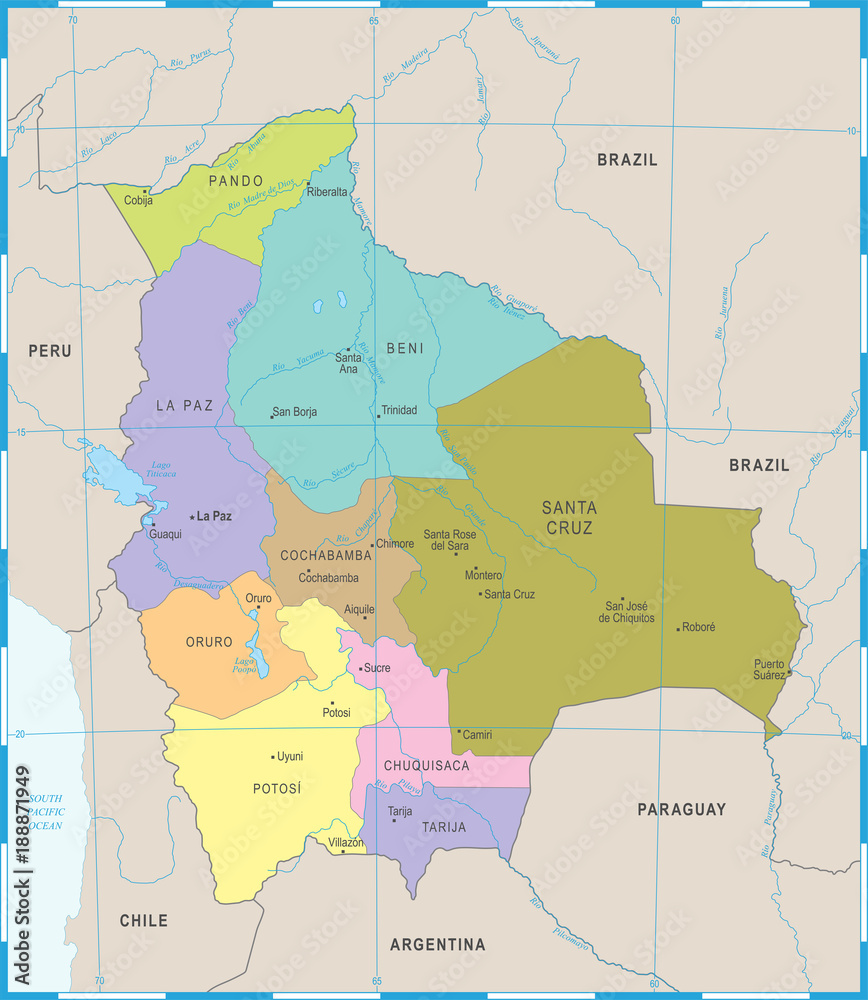 Obraz premium Bolivia Map - Detailed Vector Illustration