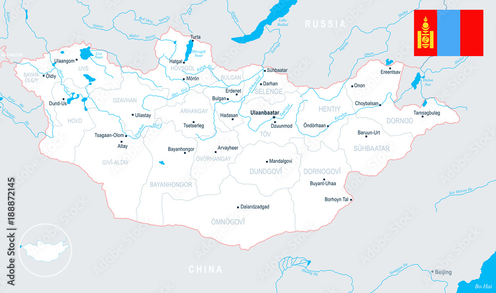 Mongolia Map - detailed vector illustration