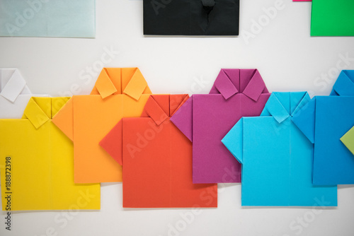 Colorful, handmaid paper shirts, rainbow colors