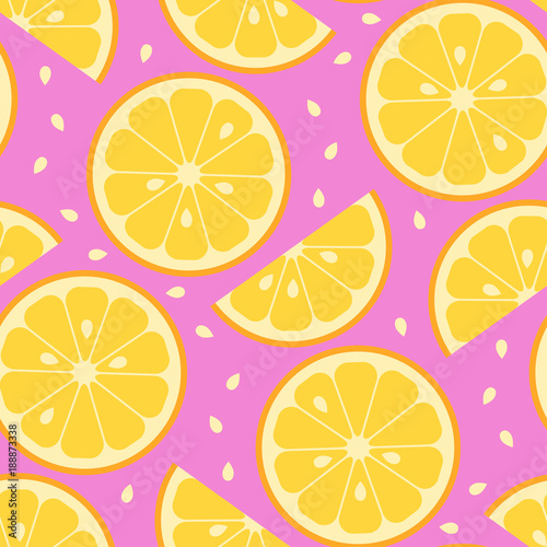 Colorful fruit background. Repeating oranges. Seamless vector pattern.