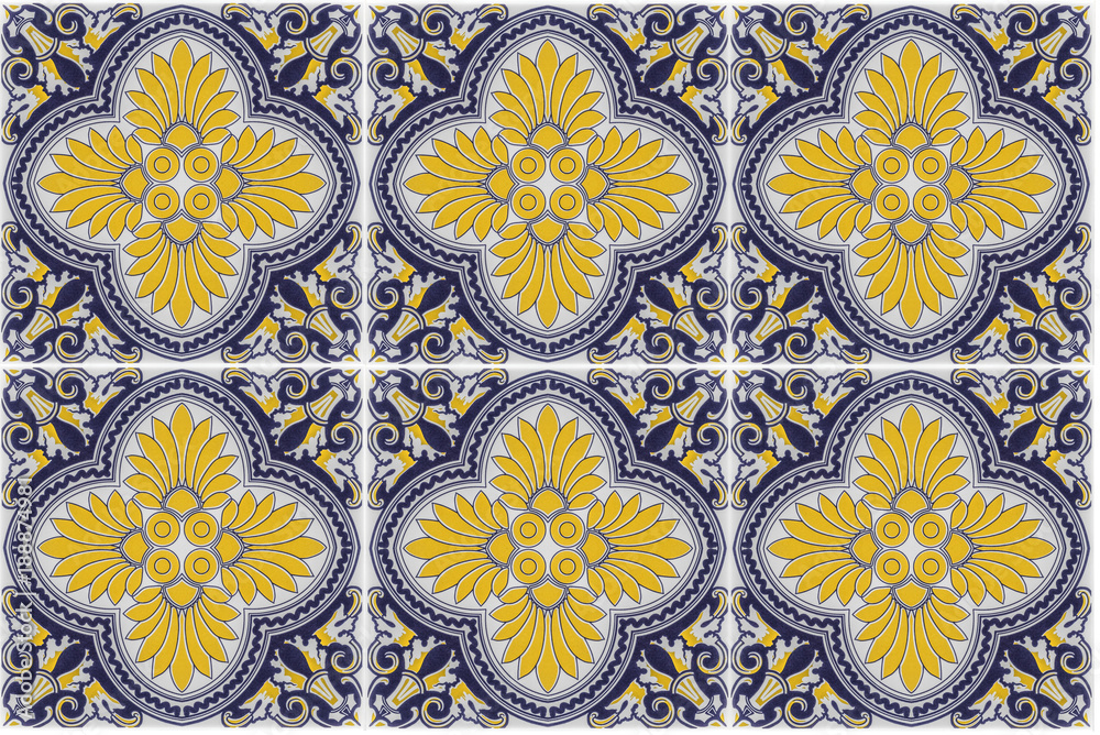 Yellow and blue floor tiles, unique seamless pattern