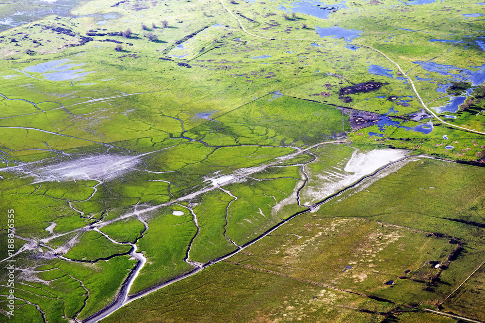 salt marsh and river aerial view