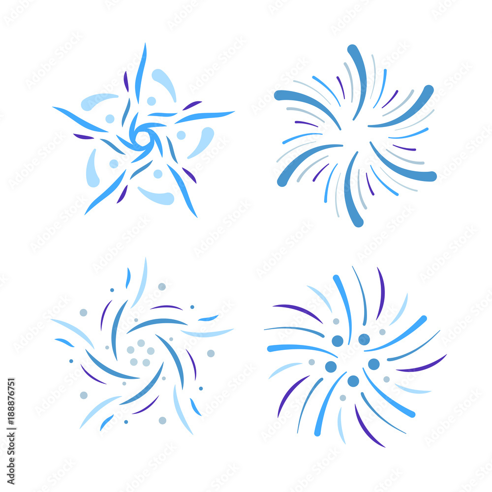 Obraz premium Blue flowers set. Creative floral icons and logos design. Template outline symbols vector illustration
