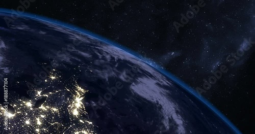 Beautiful Sunrise over Earth seen from Space, time-lapse, angled shot