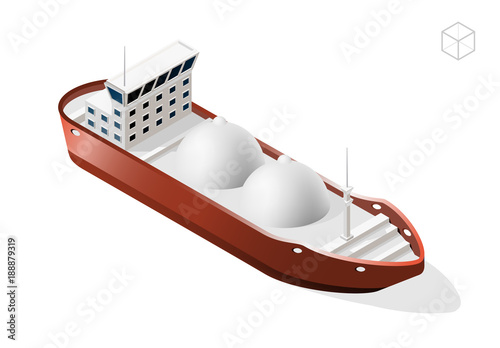Isometric High Quality City Element on White Background . Oil Tanker Ship