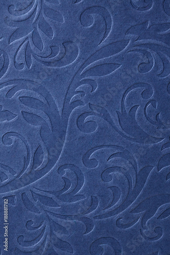 Classic blue embossed floral pattern wallpaper