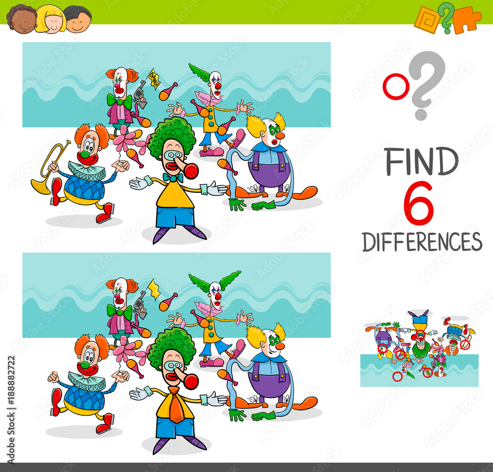 Fototapeta premium find differences with funny clown characters