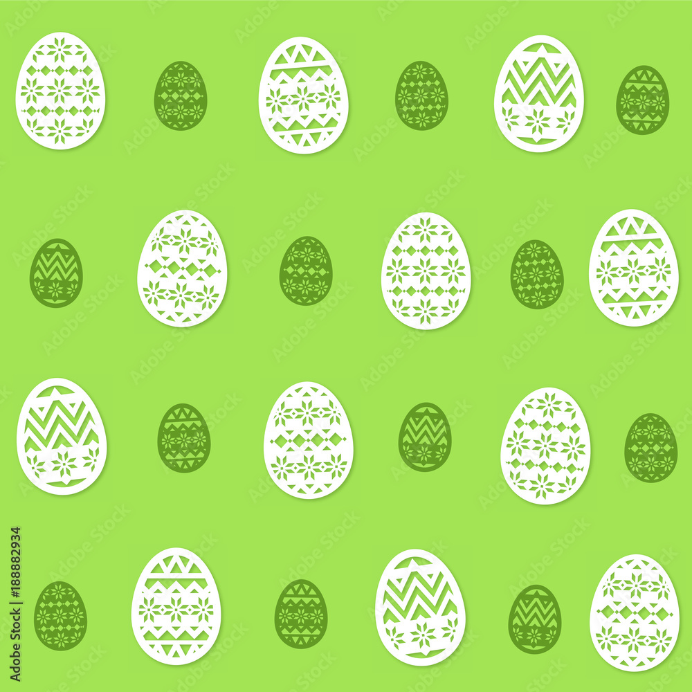 Easter Eggs paper cut Pattern on green background - green and white eggs Easter Eggs paper cut Pattern on green background - green and white eggs