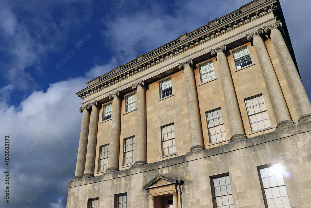 Traditional Bath Stone Building with Blue Sky/Cloudy Background