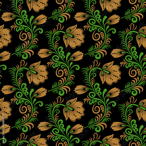 Floral seamless pattern in traditional russian style. Khokhloma painting. Vector Illustration