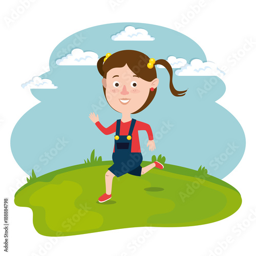 happy girl running in the field vector illustration design