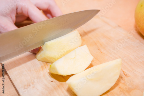 Cut apples with a knife
