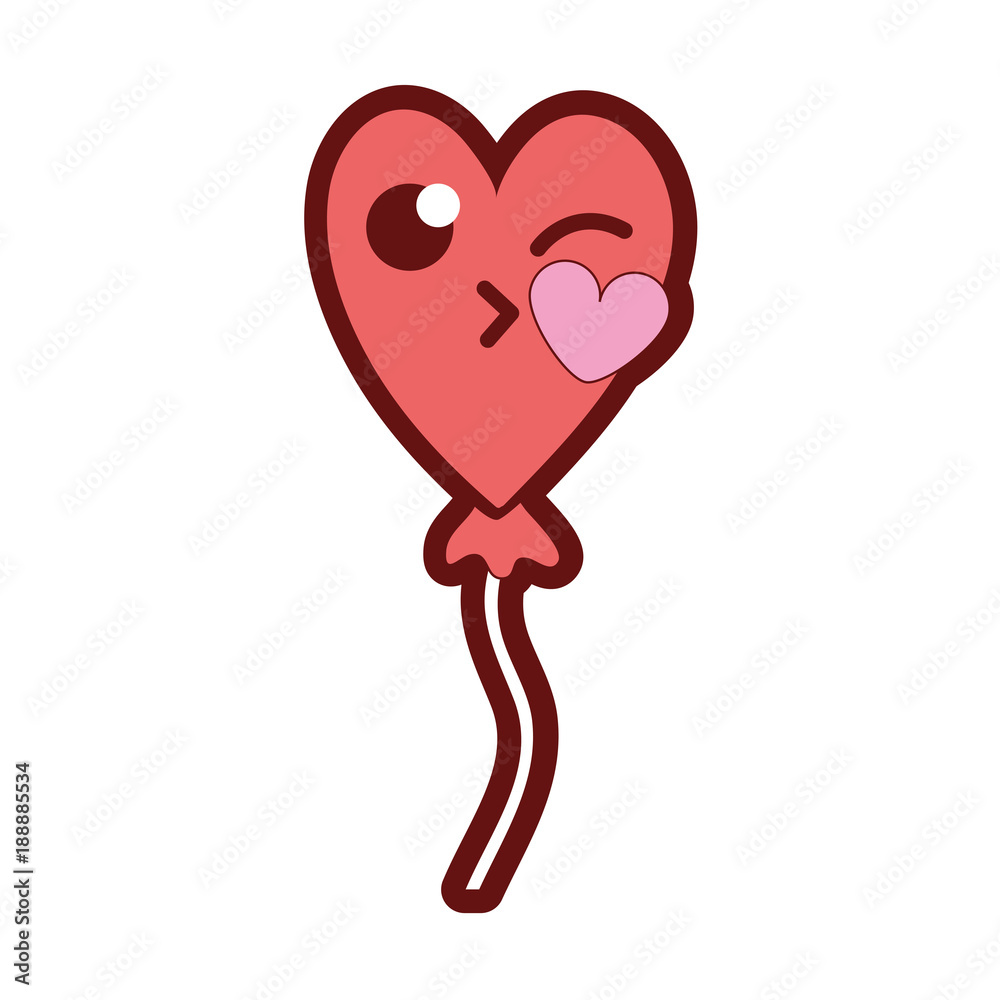 line color heart balloon kiss kawaii cartoon Stock Vector | Adobe Stock