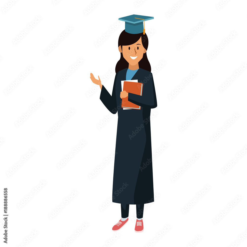 Student woman with graduation gown icon vector illustration graphic design Student woman with graduation gown icon vector illustration graphic design