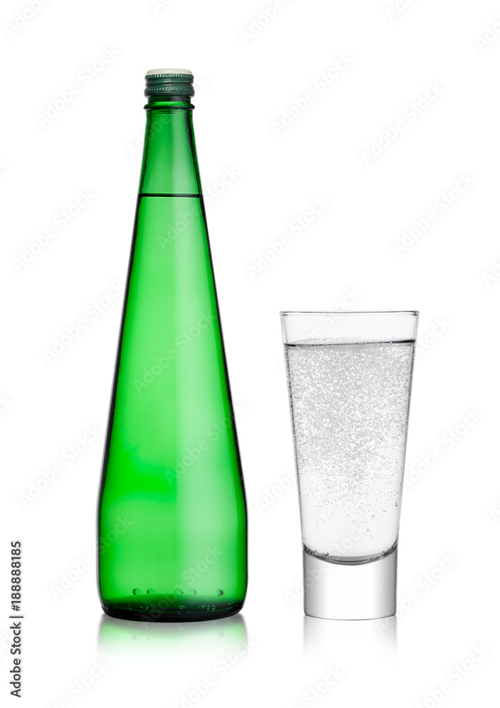 Bottle and glass with healthy sparkling  water
