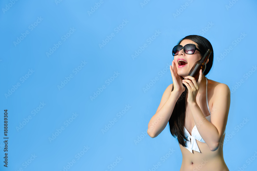 pretty beauty bikini girl wearing sunglasses