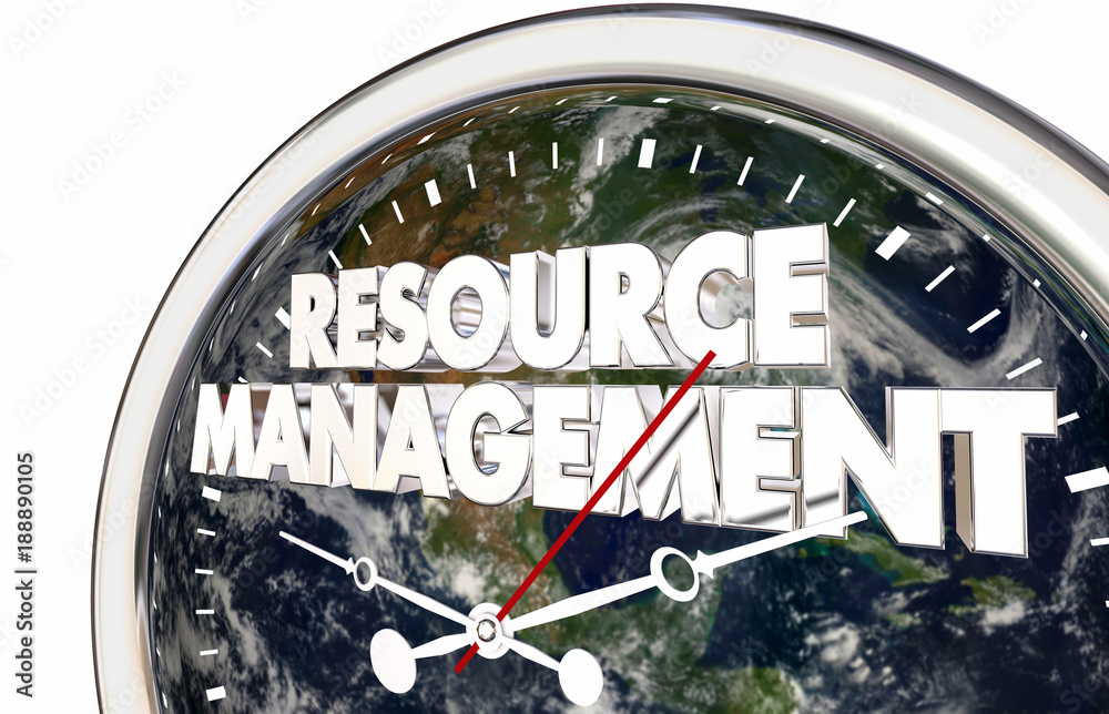 Fotografie Resource Management Earth Clock Words 3d Illustration