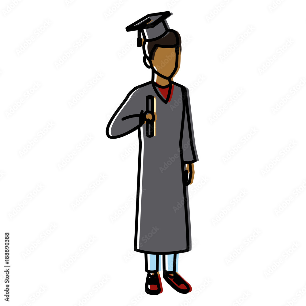 Young man student with graduation gown icon vector illustration graphic design
