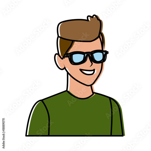 Young man with sunglasses cartoon icon vector illustration graphic design