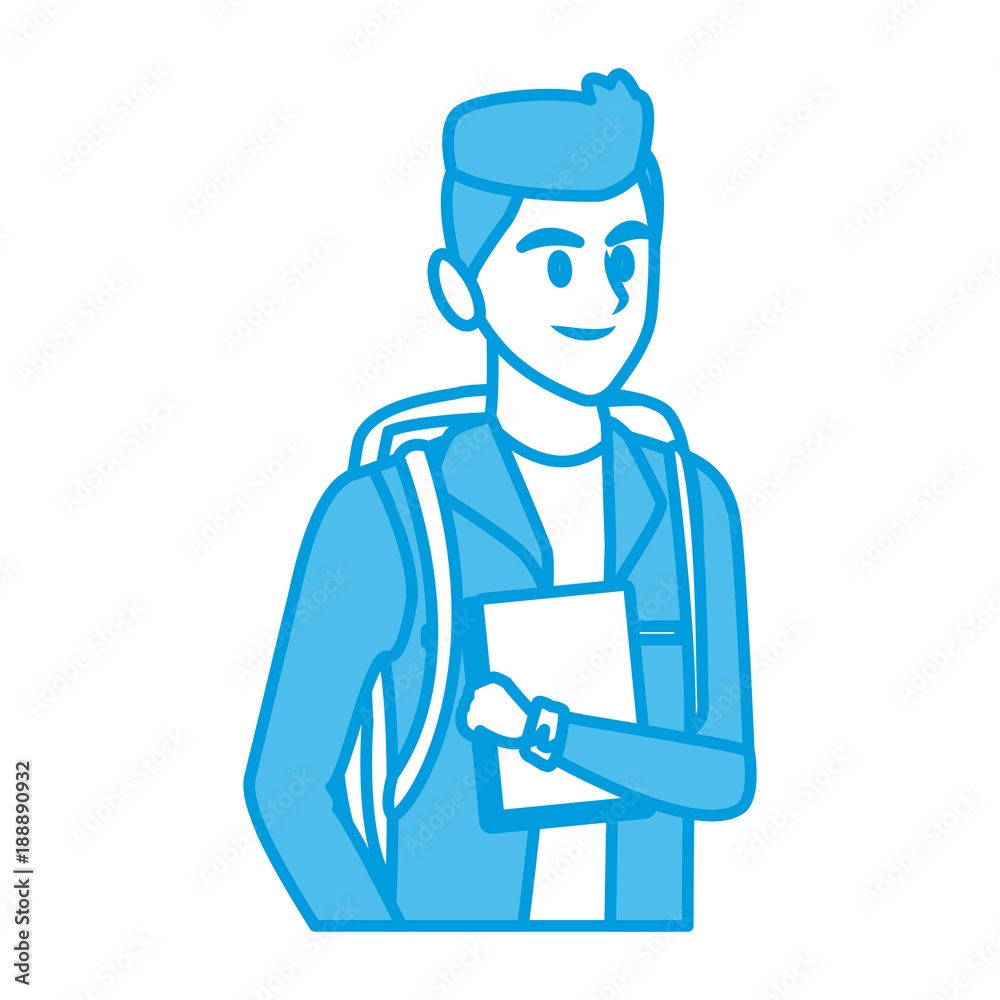 Young man student cartoon icon vector illustration graphic design