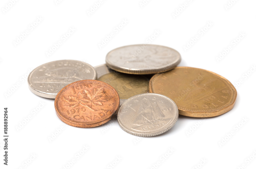Canadian Coins on a White Background Canadian Coins on a White Background