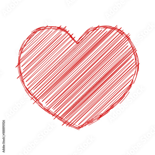 pencil sketched red heart shape, vector illustration