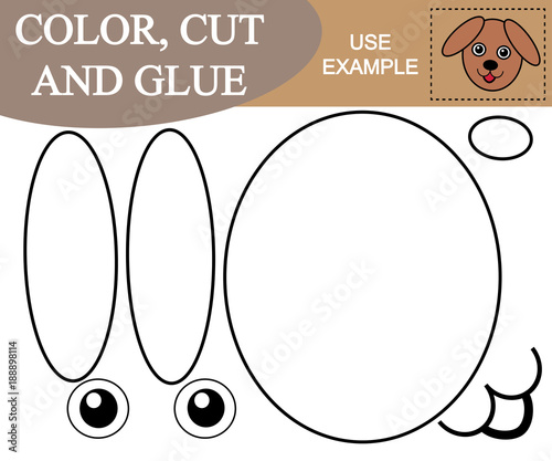 Color, cut, glue the image of face dog. Educational game for children.