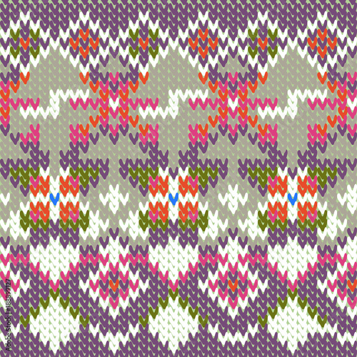 Vector knitted seamless pattern with flowers. Geometrical pattern. Endless Handmade winter Ornament for Clothes, Textile, Background, Wallpaper, for sweater. Design for holiday.