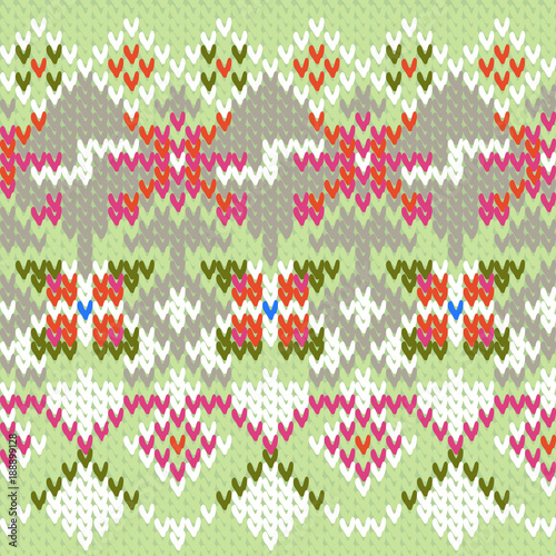 Vector knitted seamless pattern with flowers. Geometrical pattern. Endless Handmade winter Ornament for Clothes, Textile, Background, Wallpaper, for sweater. Design for holiday.