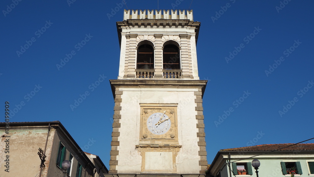 Este, Padova, Italy. The old clock tower used as a door to the village